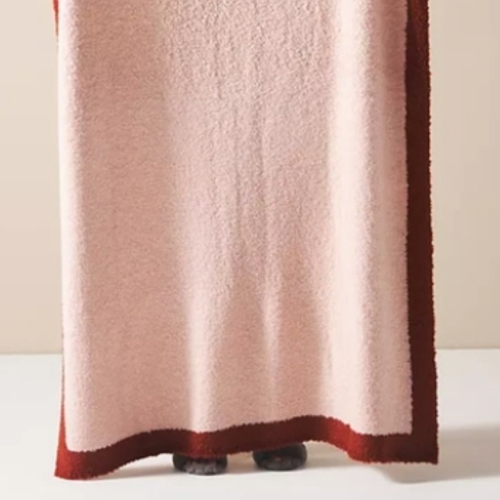Anthropologie Rodi Bouclé Throw Blanket - peach pink/burgandy - Picture 4 of 10